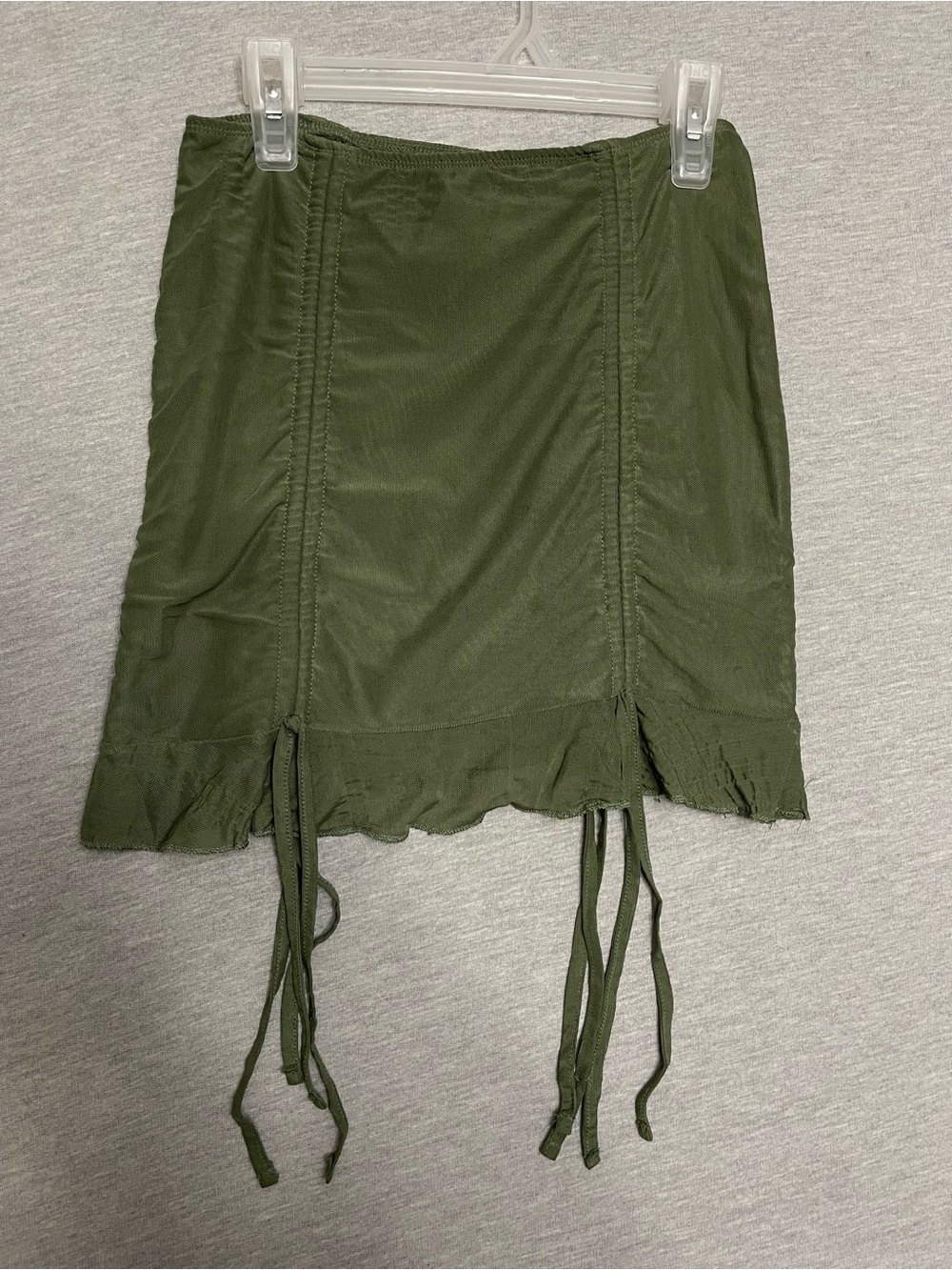 Edikted Y2K Olive Green Mesh Ruched Mini Skirt